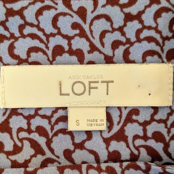 ANN TAYLOR LOFT Women's Short Cap Sleeve Top Blouse Size S Red Blue Print - Picture 6 of 7